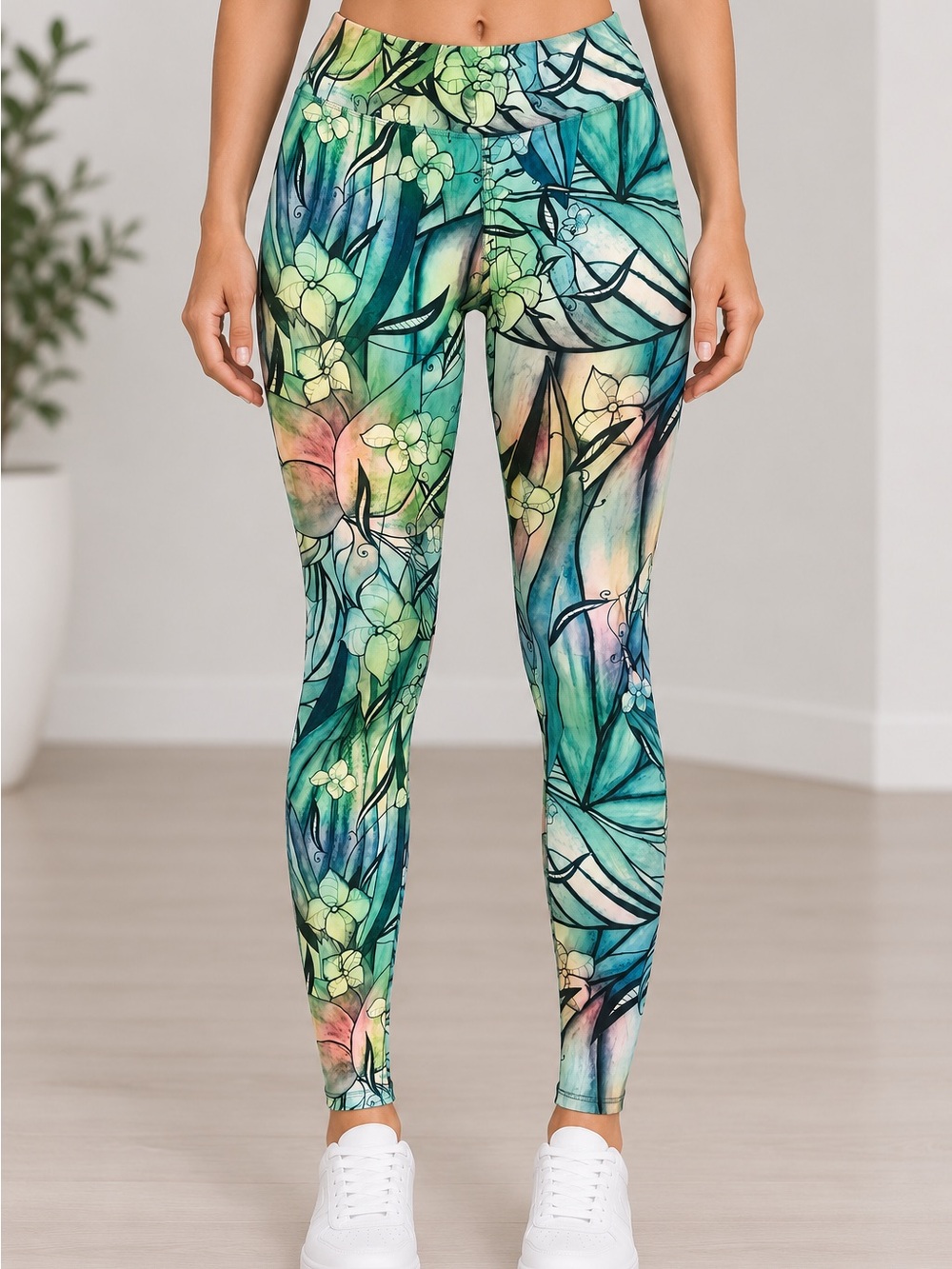 Comfy Yoga Floral Leggings Women Colorful Botanical Boho Yoga Workout Pants